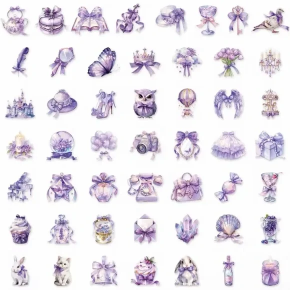 50 Transparent Purple Stickers - Picture 2 of 2